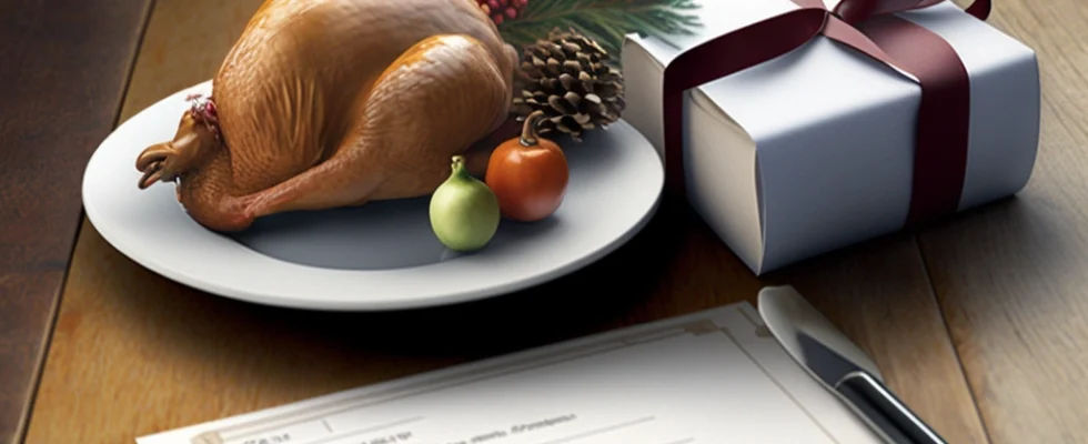 A thanksgiving turkey next to a gift certificate