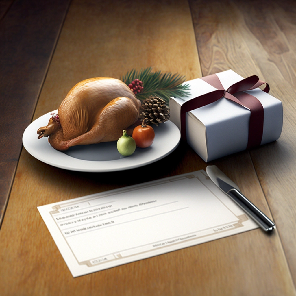 A thanksgiving turkey next to a gift certificate