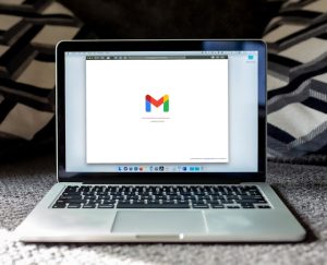 A computer showing Gmail for company newsletter announcements