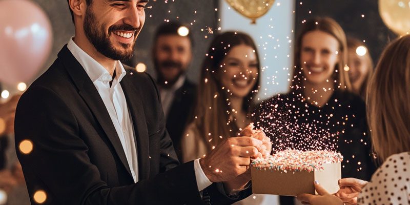 A company party where an employee is being recognized.