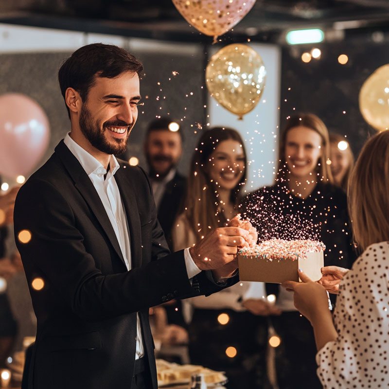 A company party where an employee is being recognized.