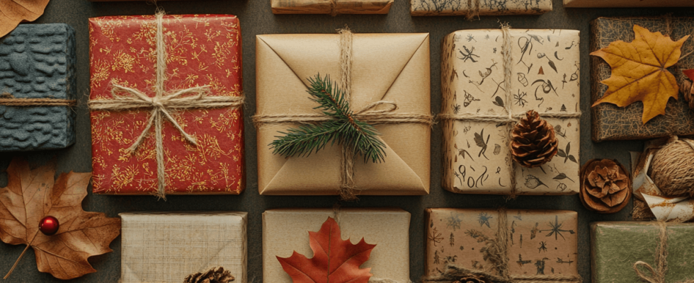 An Overhead Image of Many Wrapped Present Boxes Representing Possible Thanksgiving Gift Ideas
