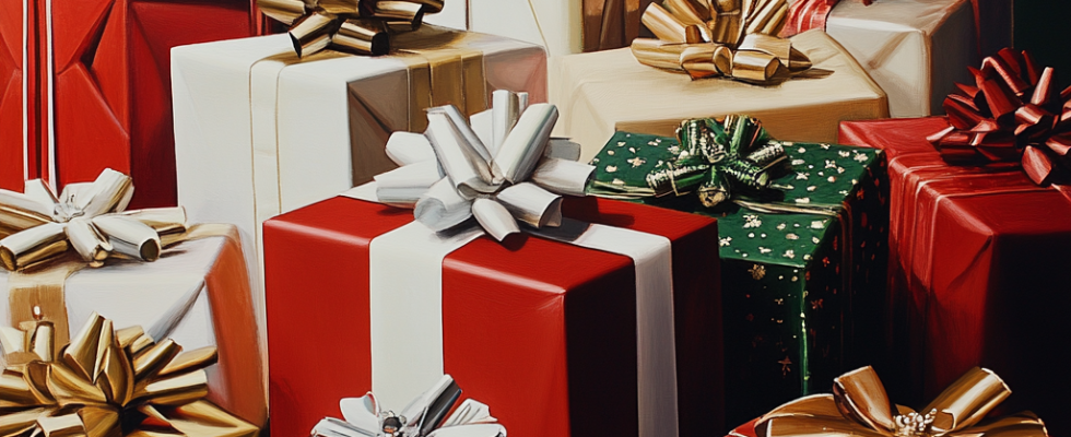 A pile of holiday gifts