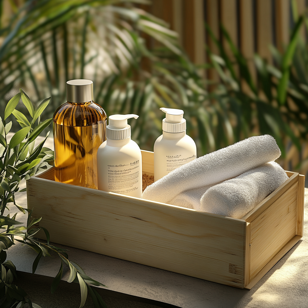 A gift box filled with wellness and self-care items
